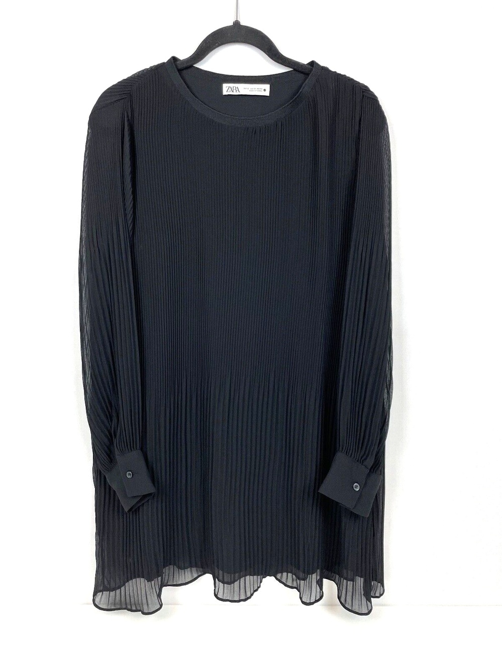 ZARA Pleated Shirt Dress Integrated Slip and Sheer Arms Women's Size S (A9)